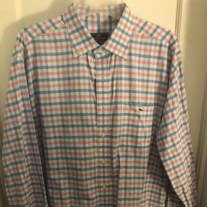 Men's Pink and Blue Vineyard Vines Dress Shirt Size XL